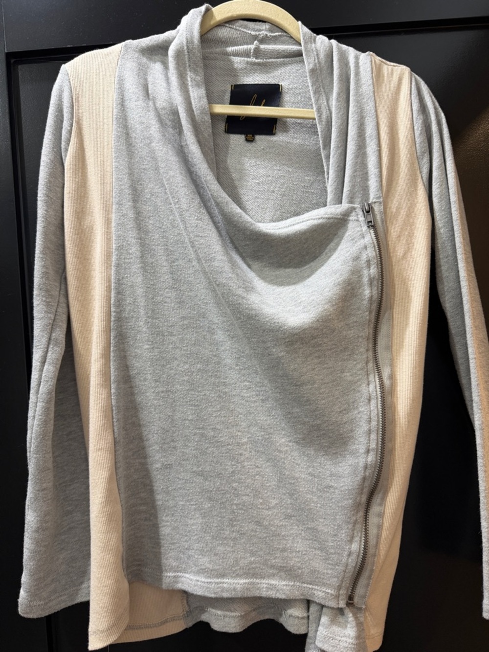 Jack by BB Dakota Two-Tone Zip-Front Draped Cardigan - Gray & Cream